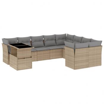 10-tlg. Garten-Sofagarnitur mit Kissen Beige Poly Rattan