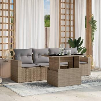 ARDEBO.de - 5-tlg. Garten-Sofagarnitur mit Kissen Beige Poly Rattan