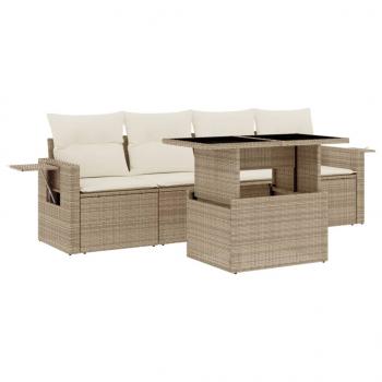 5-tlg. Garten-Sofagarnitur mit Kissen Beige Poly Rattan