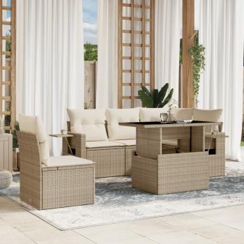 ARDEBO.de - 6-tlg. Garten-Sofagarnitur mit Kissen Beige Poly Rattan