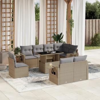 ARDEBO.de - 9-tlg. Garten-Sofagarnitur mit Kissen Beige Poly Rattan