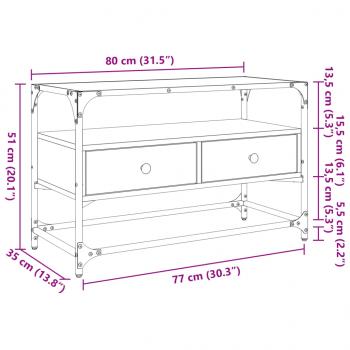 TV-Schrank mit Glasplatte Braun Eiche 80x35x51 cm Holzwerkstoff