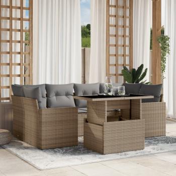 ARDEBO.de - 7-tlg. Garten-Sofagarnitur mit Kissen Beige Poly Rattan