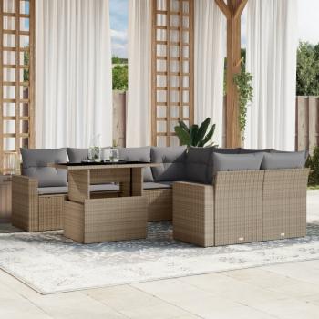 ARDEBO.de - 9-tlg. Garten-Sofagarnitur mit Kissen Beige Poly Rattan