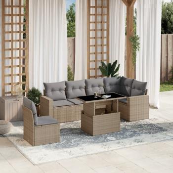 ARDEBO.de - 7-tlg. Garten-Sofagarnitur mit Kissen Beige Poly Rattan