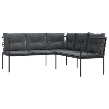 Gartensofa in L-Form mit Kissen Schwarz Stahl und Textilene