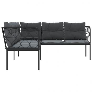 Gartensofa in L-Form mit Kissen Schwarz Stahl und Textilene