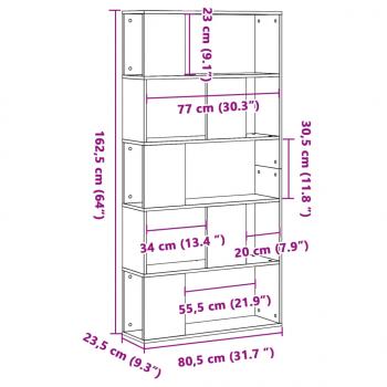 Bücherregal 5 Böden Betongrau 80,5x23,5x162,5 cm Holzwerkstoff