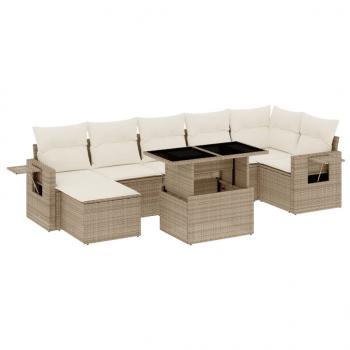 8-tlg. Garten-Sofagarnitur mit Kissen Beige Poly Rattan