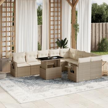 ARDEBO.de - 10-tlg. Garten-Sofagarnitur mit Kissen Beige Poly Rattan