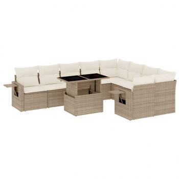 10-tlg. Garten-Sofagarnitur mit Kissen Beige Poly Rattan