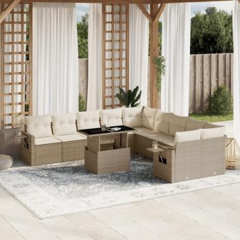 ARDEBO.de - 11-tlg. Garten-Sofagarnitur mit Kissen Beige Poly Rattan