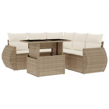 6-tlg. Garten-Sofagarnitur mit Kissen Beige Poly Rattan