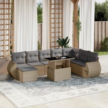 ARDEBO.de - 9-tlg. Garten-Sofagarnitur mit Kissen Beige Poly Rattan