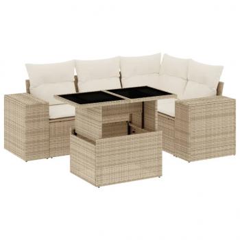 5-tlg. Garten-Sofagarnitur mit Kissen Beige Poly Rattan