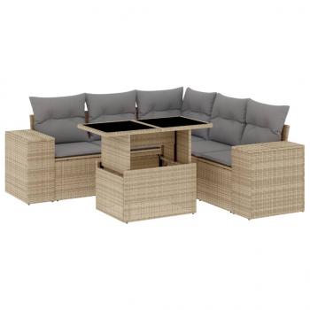 6-tlg. Garten-Sofagarnitur mit Kissen Beige Poly Rattan