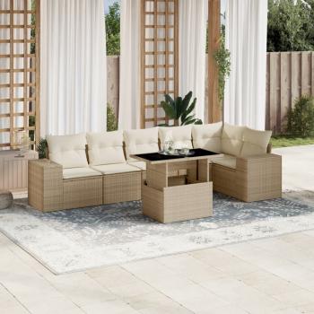 ARDEBO.de - 7-tlg. Garten-Sofagarnitur mit Kissen Beige Poly Rattan