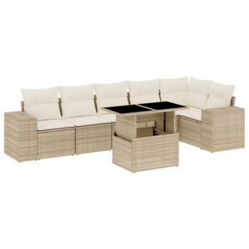 7-tlg. Garten-Sofagarnitur mit Kissen Beige Poly Rattan