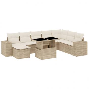 9-tlg. Garten-Sofagarnitur mit Kissen Beige Poly Rattan