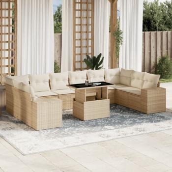 ARDEBO.de - 11-tlg. Garten-Sofagarnitur mit Kissen Beige Poly Rattan