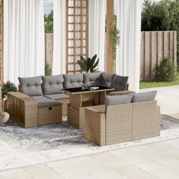 ARDEBO.de - 11-tlg. Garten-Sofagarnitur mit Kissen Beige Poly Rattan