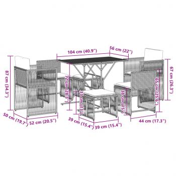 7-tlg. Garten-Essgruppe mit Kissen Beige Poly Rattan