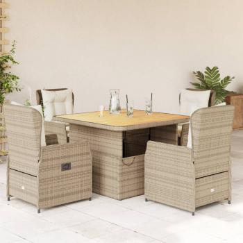 ARDEBO.de - 5-tlg. Garten-Essgruppe mit Kissen Beige Poly Rattan