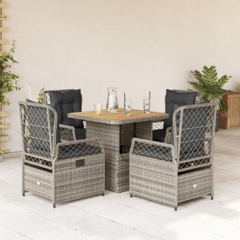 ARDEBO.de - 5-tlg. Garten-Essgruppe mit Kissen Grau Poly Rattan