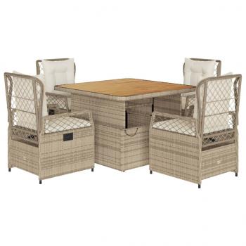 5-tlg. Garten-Essgruppe mit Kissen Beige Poly Rattan