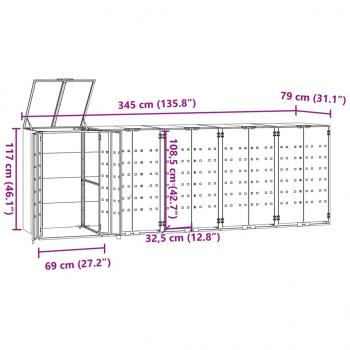 Mülltonnenbox für 5 Tonnen Grau 345x79x117 cm Stahl