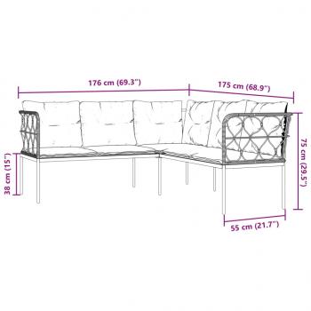 Garten-Sofagarnitur mit Kissen Schwarz Stahl und Textilene