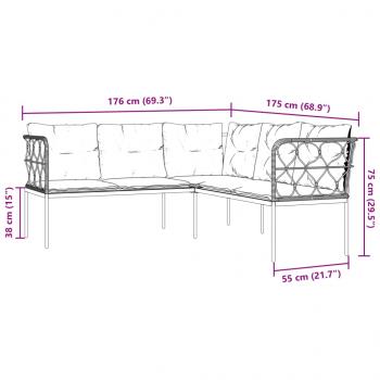 Garten-Sofagarnitur mit Kissen Schwarz Stahl und Textilene