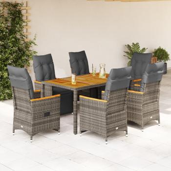 ARDEBO.de - 7-tlg. Garten-Bistro-Set mit Kissen Grau Poly Rattan