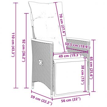 7-tlg. Garten-Bistro-Set mit Kissen Grau Poly Rattan