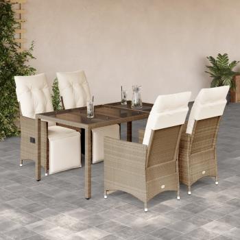 ARDEBO.de - 5-tlg. Garten-Bistro-Set mit Kissen Beige Poly Rattan