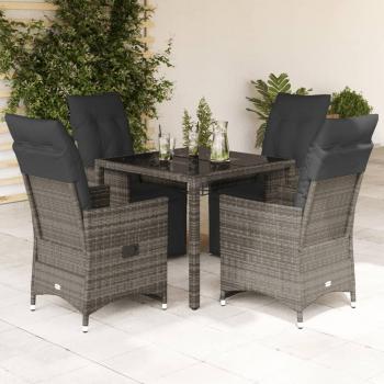 ARDEBO.de - 5-tlg. Garten-Bistro-Set mit Kissen Grau Poly Rattan