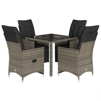 5-tlg. Garten-Bistro-Set mit Kissen Grau Poly Rattan