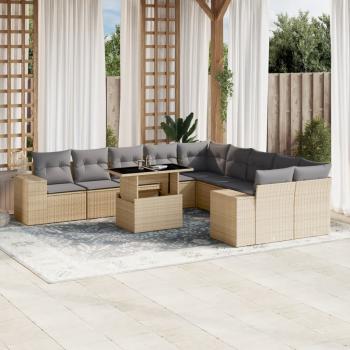 ARDEBO.de - 11-tlg. Garten-Sofagarnitur mit Kissen Beige Poly Rattan