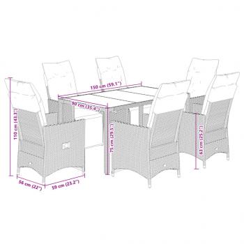 7-tlg. Garten-Bistro-Set mit Kissen Braun Poly Rattan