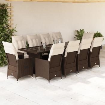 ARDEBO.de - 11-tlg. Garten-Bistro-Set mit Kissen Braun Poly Rattan