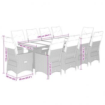 11-tlg. Garten-Bistro-Set mit Kissen Braun Poly Rattan