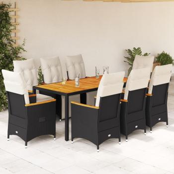 ARDEBO.de - 9-tlg. Garten-Bistro-Set mit Kissen Schwarz Poly Rattan