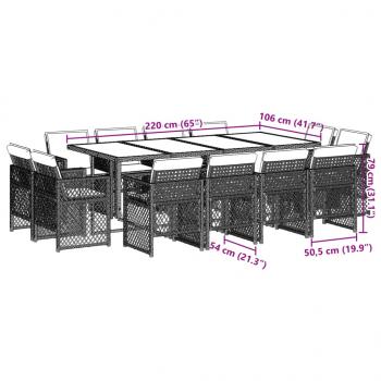 13-tlg. Garten-Essgruppe mit Kissen Hellgrau Poly Rattan