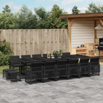 ARDEBO.de - 17-tlg. Garten-Essgruppe mit Kissen Schwarz Poly Rattan