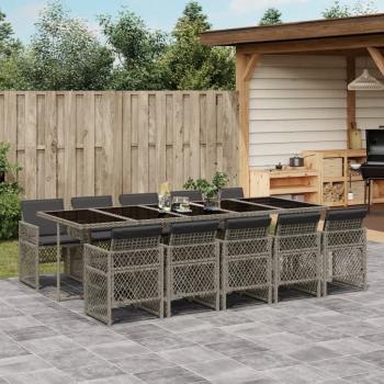 ARDEBO.de - 11-tlg. Garten-Essgruppe mit Kissen Grau Poly Rattan