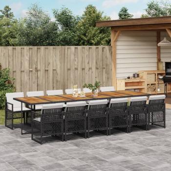 ARDEBO.de - 13-tlg. Garten-Essgruppe mit Kissen Schwarz Poly Rattan