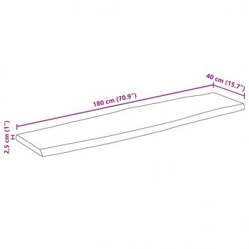 Tischplatte mit Baumkante 180x40x2,5 cm Raues Mango Massivholz