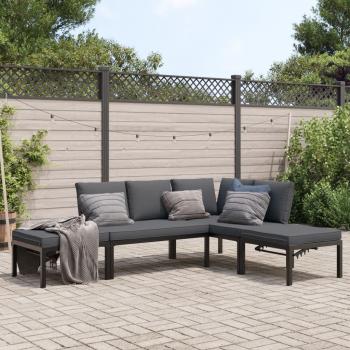 ARDEBO.de - 4-tlg. Garten-Sofagarnitur mit Kissen Schwarz Aluminium