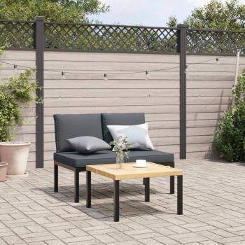 ARDEBO.de - 2-tlg. Garten-Sofagarnitur mit Kissen Schwarz Aluminium