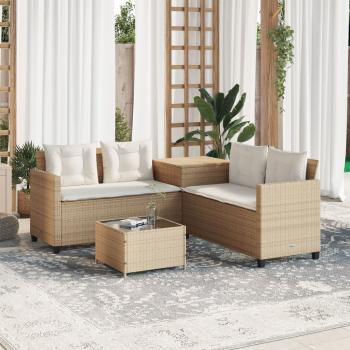 ARDEBO.de - Gartensofa in L-Form mit Tisch und Kissen Beige Poly Rattan